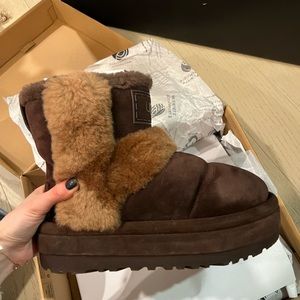 UGG CLASSIC CHILLAPEAK BURNT CEDAR SPILL SEAMS PLATFORM BOOT US 7 NEW IN BOX